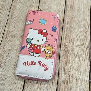 Hello Kitty Pink Wallet Zip Around Organizer Travel Card Holder‎